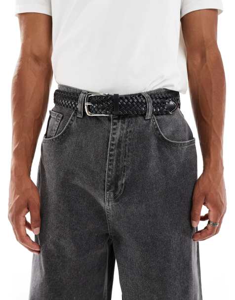 ASOS DESIGN woven western belt in black faux leather - view 1