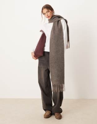 Asos Design Woven Wool Mix Scarf With Tassel Design In Gray