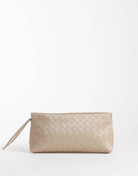ASOS DESIGN woven zip top clutch purse in light metallic gold - view 1