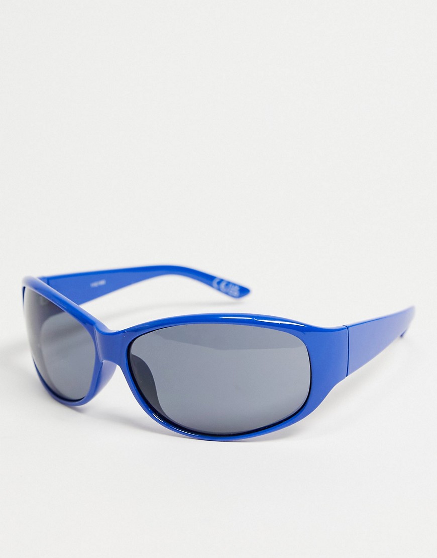 ASOS DESIGN wrap 90s sunglasses in blue-Blues