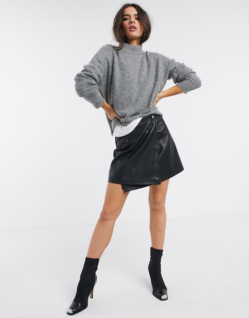 ASOS DESIGN wrap A line mini skirt with snap buttons-Black
