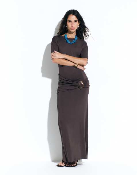 ASOS DESIGN wrap and drape hardware-detail mini dress in chocolate - view 1