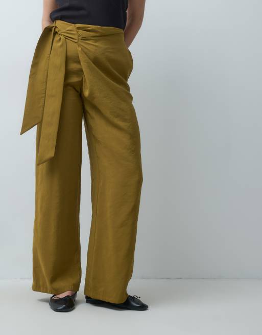ASOS DESIGN wrap-around bukser med bindebånd i olivengrøn, 2 af 5