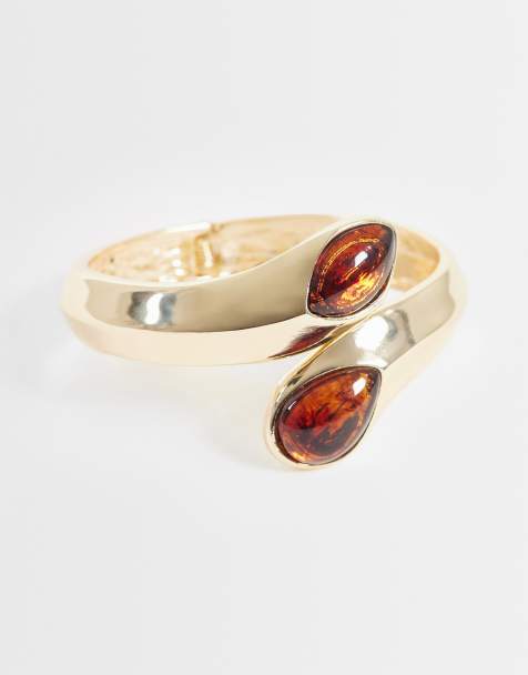 ASOS DESIGN wrap-around cuff bracelet with resin details in gold tone - view 1