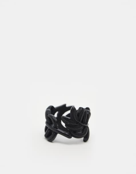 ASOS DESIGN wrap around feather ring in matte black - view 1