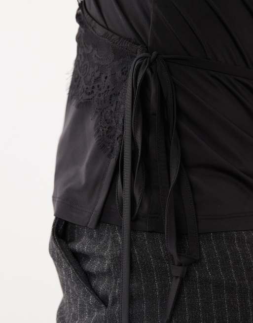 ASOS DESIGN wrap around halter top with lace trim, 3 of 4