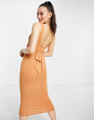Asos Design Wrap Around Midi Dress In Mink-neutral | ModeSens