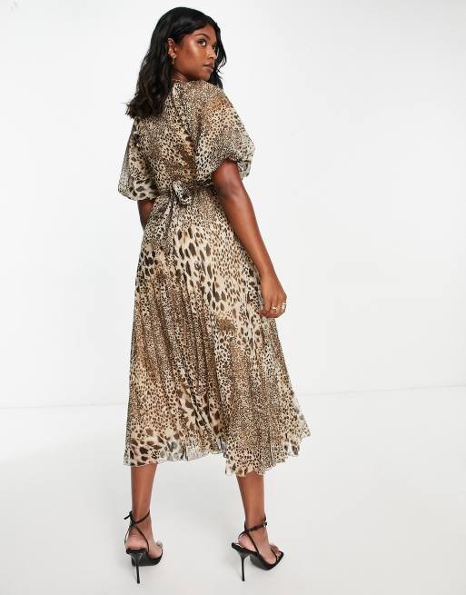 ASOS DESIGN wrap around pleated midi dress in animal print