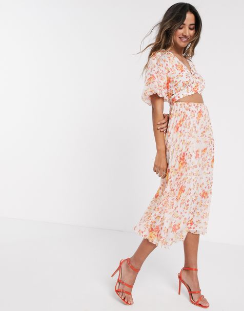 ASOS DESIGN wrap around pleated midi dress in floral print - view 1