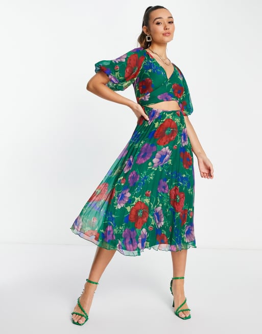 Asos floral pleated dress best sale