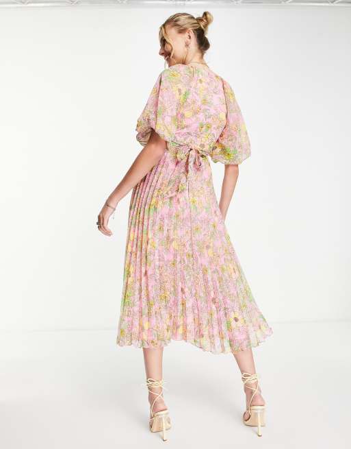 Pink floral clearance pleated dress