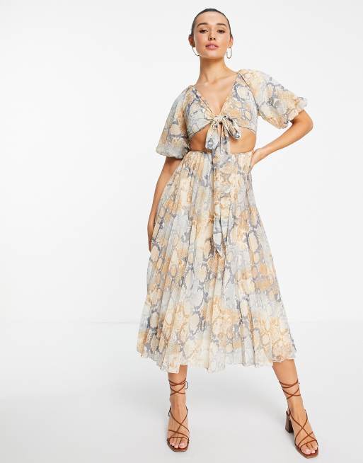 Asos design wrap front midi dress hot sale with cutout in floral print