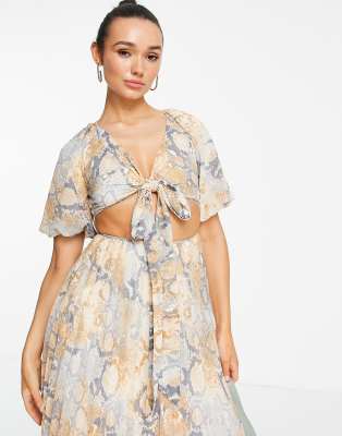 Asos design wrap front midi outlet dress with cutout in floral print