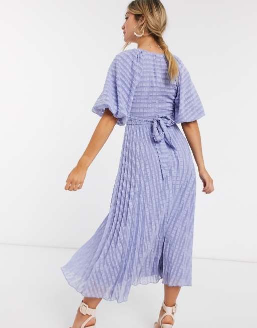 ASOS DESIGN wrap around pleated midi dress in textured dobby in lilac, 2 of 4