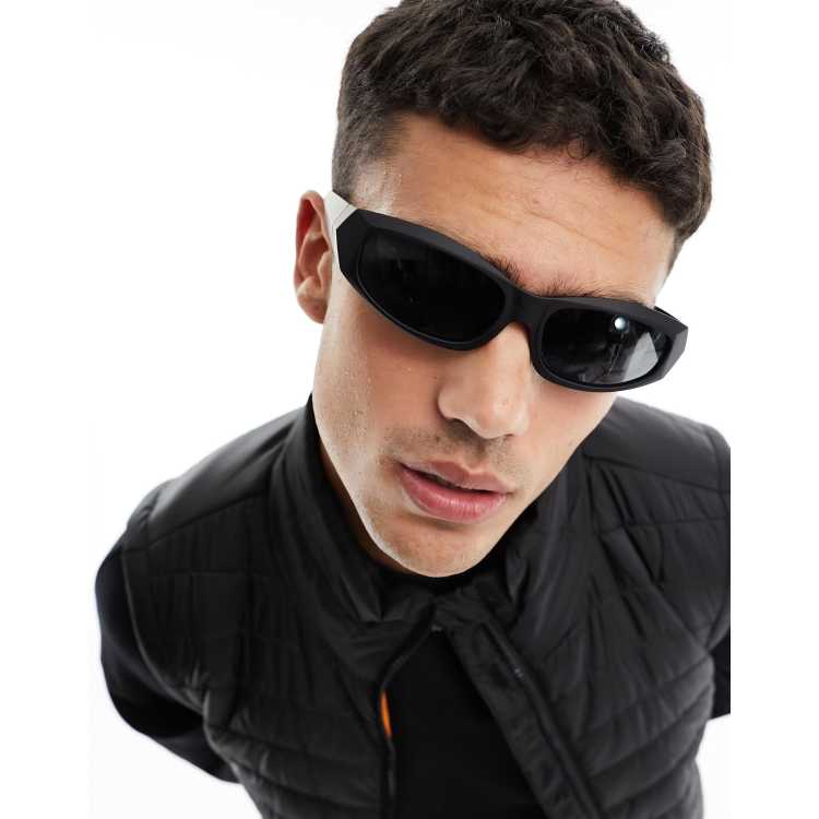 CREATURE Black Matte Finish Wrap-Around Sunglasses For Men