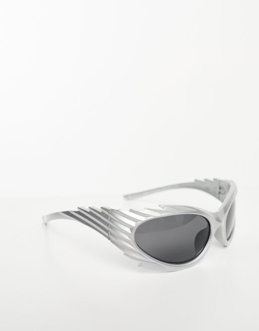 ASOS DESIGN wrap around racer sunglasses with spike frames and smoke ...