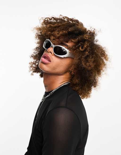 ASOS DESIGN wrap around racer sunglasses with spike frames and smoke ...