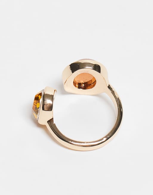 ASOS DESIGN wrap around ring with amber faux semi precious stones in gold tone, 3 of 3