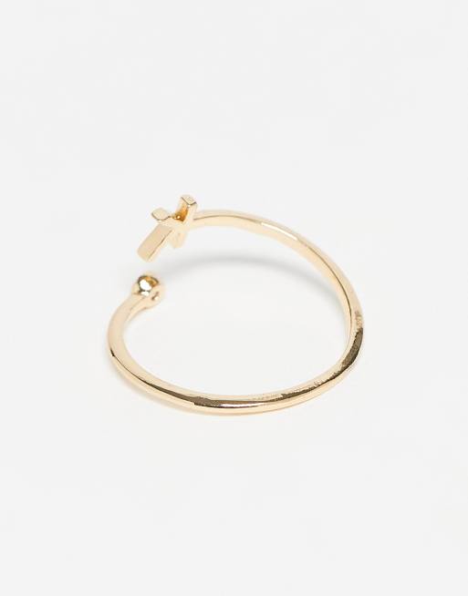 ASOS DESIGN wrap-around ring with cubic zirconia stone and K initial in gold tone with gift bag, 3 of 3