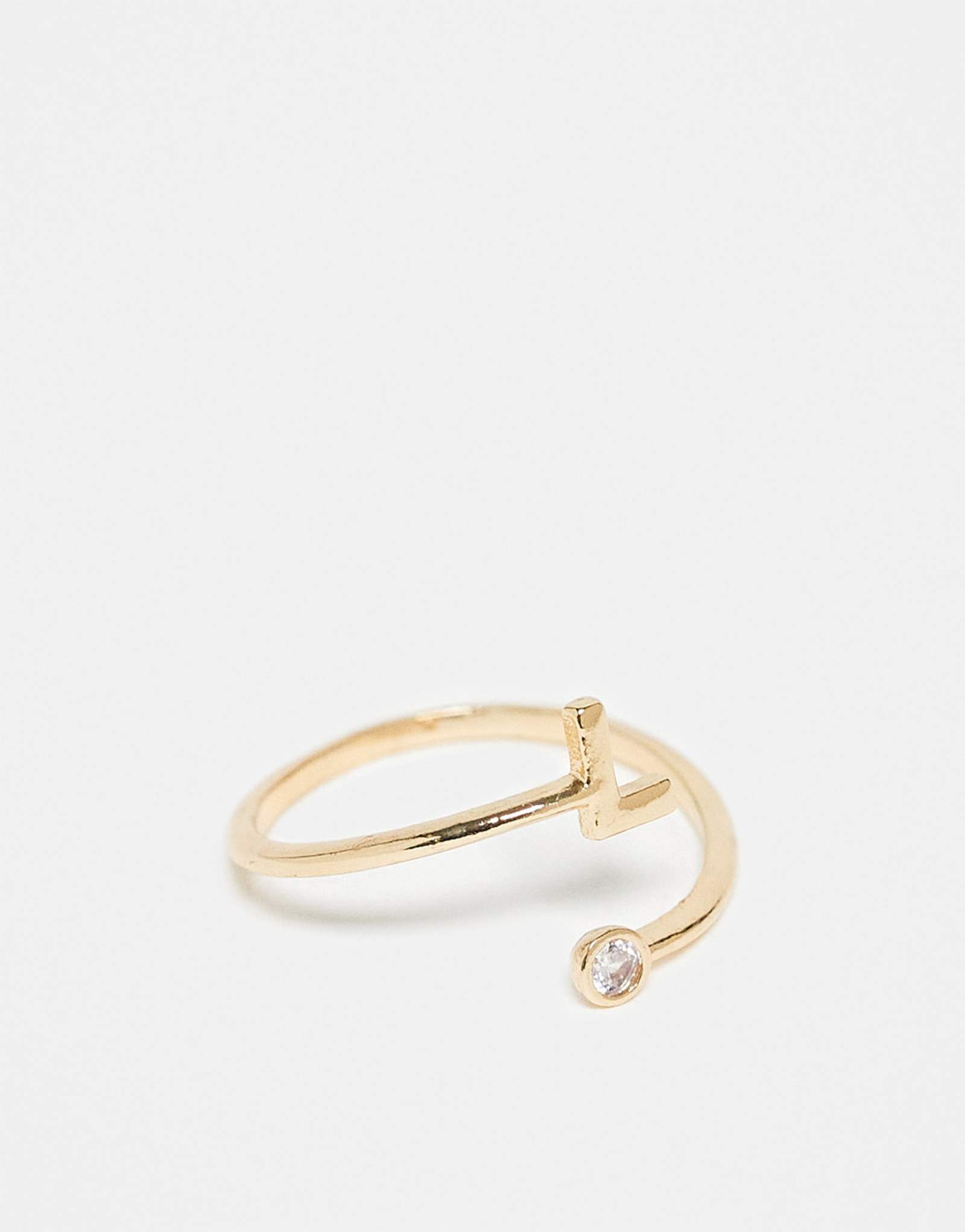 ДИЗАЙНЕРСКОЕ обручальное кольцо ASOS с фианитом и инициалом L золотого цвета в подарочной упаковке