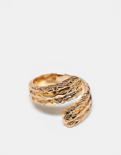 ASOS DESIGN wrap around ring with molten texture in gold tone - view 1