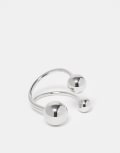 [ASOS DESIGN] ASOS DESIGN wrap around ring with sphere details in rhodium silver tone XS Silver
