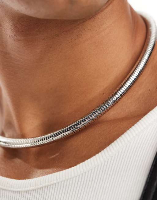 ASOS DESIGN wrap around snake chain choker in silver   , 2 of 4