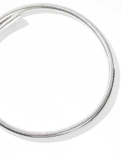 ASOS DESIGN wrap around snake chain choker in silver   , 4 of 4