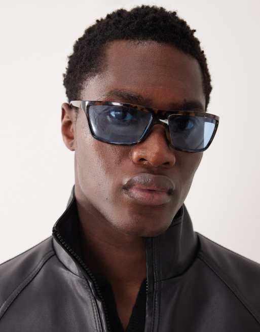 ASOS DESIGN – Wrap-around-Sonnenbrille mit Gestell in Schildpatt-Optik und blauen Gläsern, 3 von 3