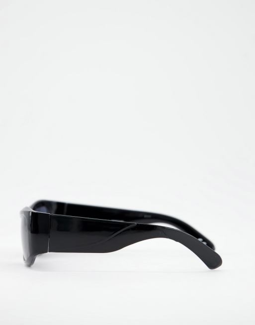 ASOS DESIGN wrap around yk2 sunglasses with cyber frame detail in black with smoke lens, 4 of 4