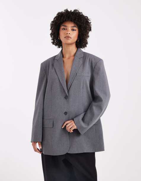 ASOS DESIGN wrap back blazer in charcoal