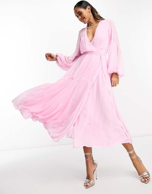 asos dusty pink dress Balloon Sleeve Asos Dusty Pink Dress Asos Design Spot Bardot Mini Dress  With Puff Sleeve In