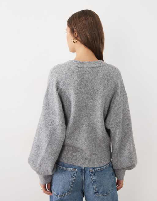 ASOS DESIGN wrap batwing cardigan in gray heather, 4 of 4