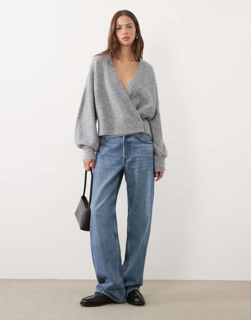 ASOS DESIGN wrap batwing cardigan in grey marl, 2 of 4