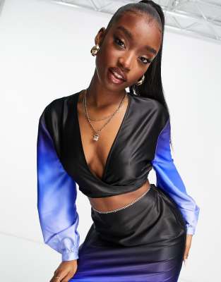 ASOS DESIGN wrap beach top co ord in blue ombre  - ASOS Price Checker