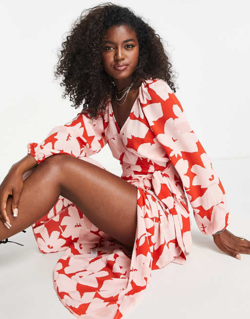 Asos red wrap clearance dress