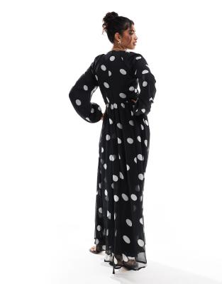 ASOS DESIGN wrap bodice balloon sleeve maxi dress in black spot print | ASOS