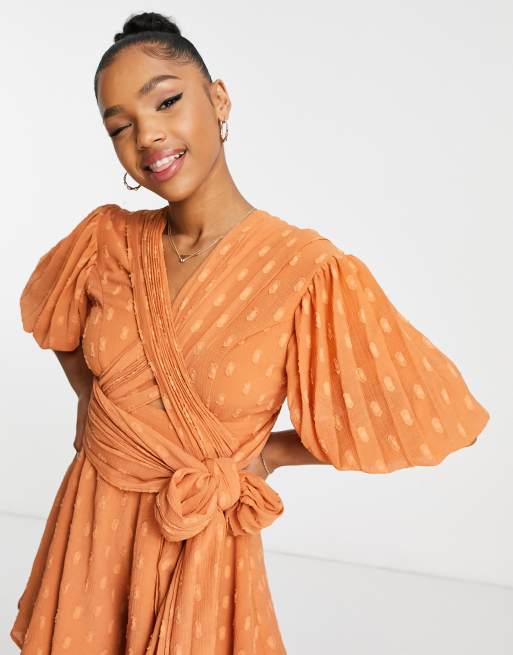 Rust polka clearance dot wrap dress