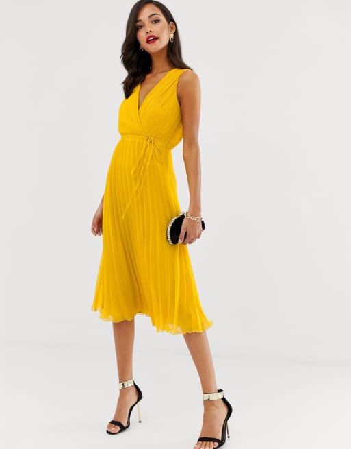 ASOS DESIGN wrap bodice midi dress with tie waist and pleat skirt | ASOS