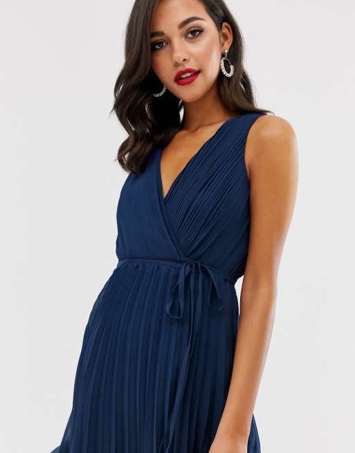 ASOS DESIGN wrap bodice midi dress with tie waist and pleat skirt, 3 of 4