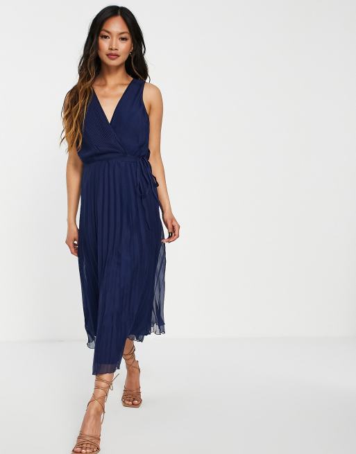 ASOS DESIGN wrap bodice midi dress with tie waist and pleat skirt