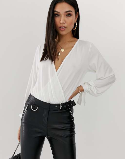 Crossover bodysuit-style blouse