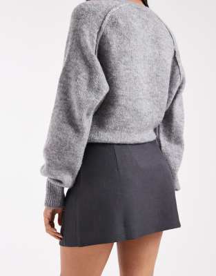 Asos Design Wrap Button And Pocket Detail Mini Skirt In Gray