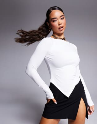 wrap button detail asymmetric top in white