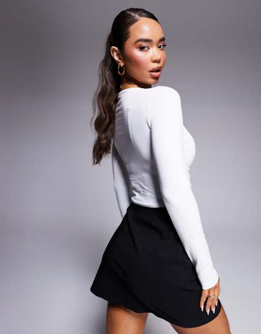 ASOS DESIGN wrap button detail asymmetric top in white