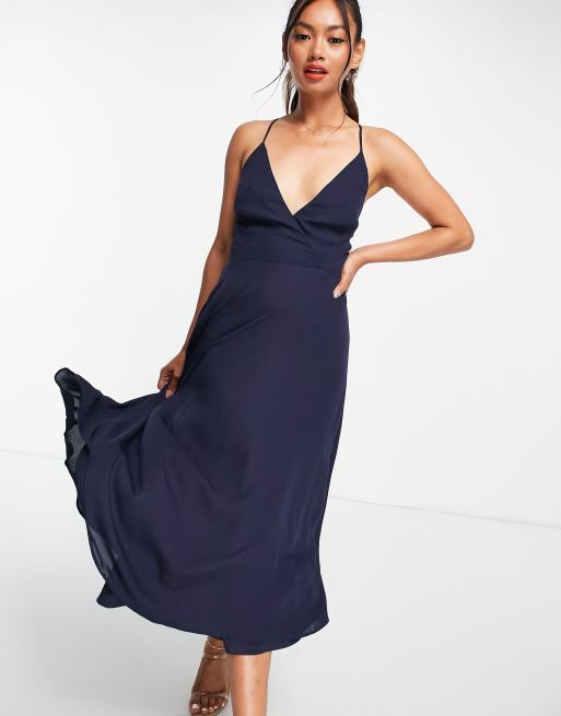 ASOS DESIGN wrap cami lace up back midi dress | ASOS