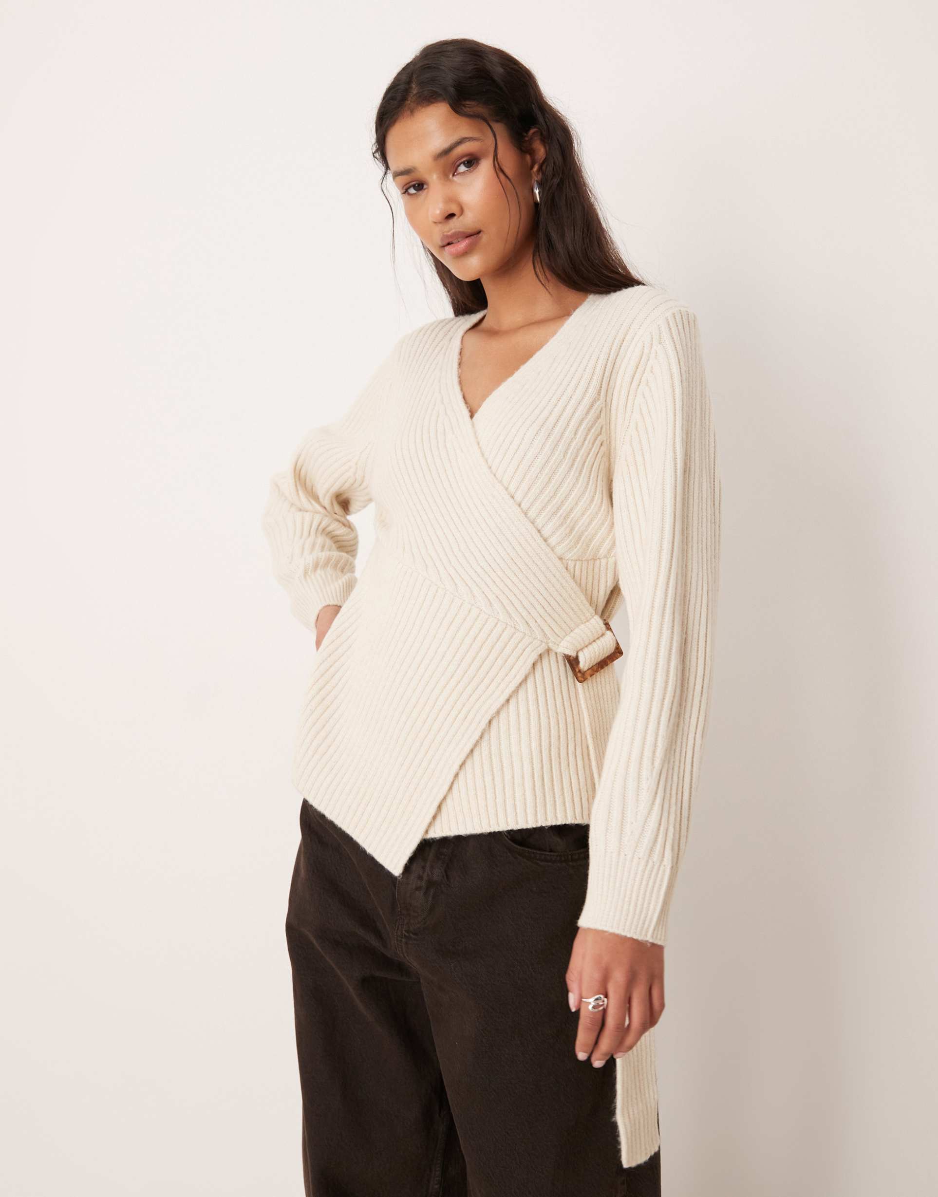 asos design wrap cardigan in oatmeal