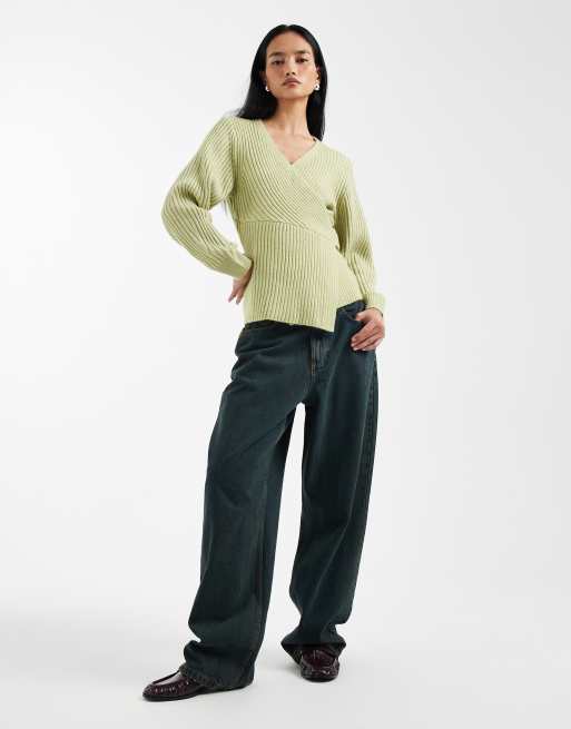 ASOS DESIGN wrap cardigan in pistachio, 3 of 4