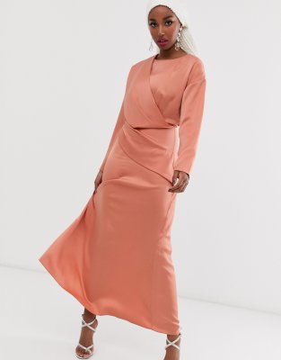 asos design wrap maxi dress with buckle belt