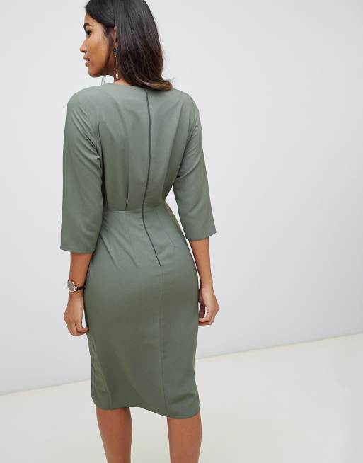 Asos design wrap detail sale midi dress with long sleeves